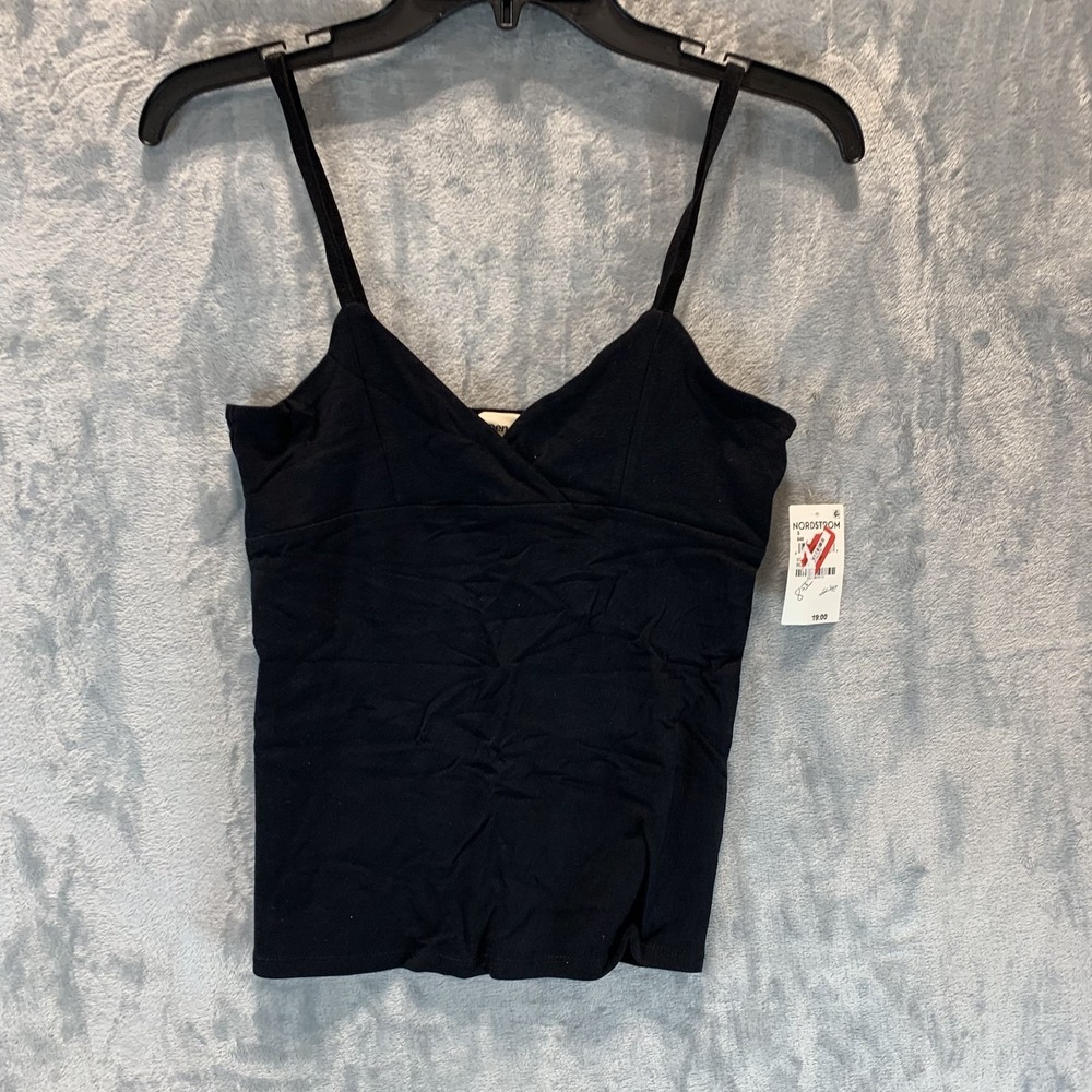 Open Edit Womens Tank Top Y2K Black Spaghetti Strap Suplice Neck Fairy Grunge S